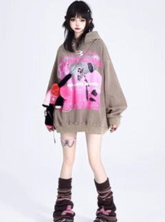 Oversized Retro Wash Print Hoodie