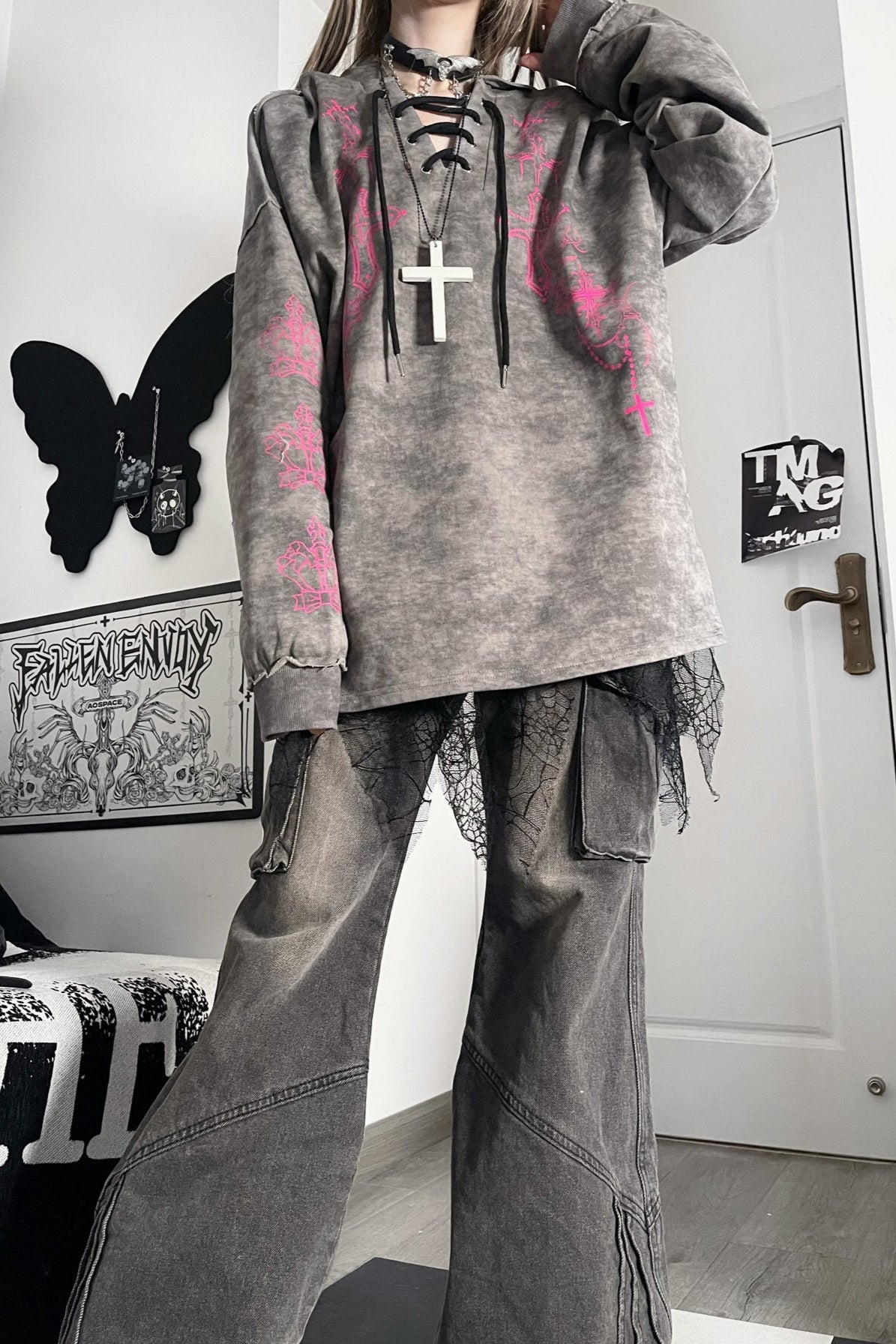 Subculture Dark Loose Hooded Top