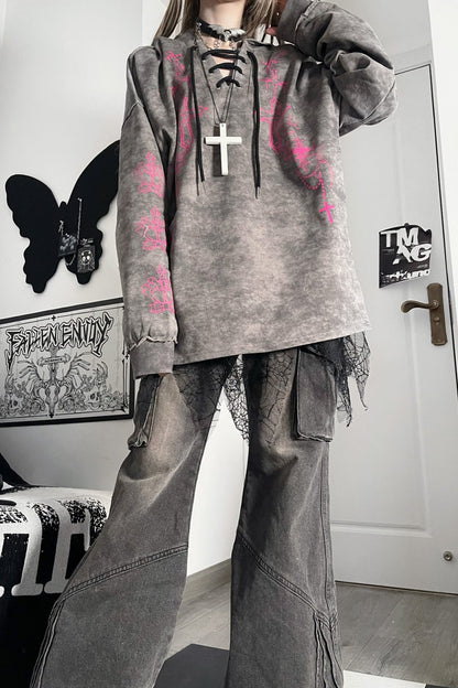 Subculture Dark Loose Hooded Top