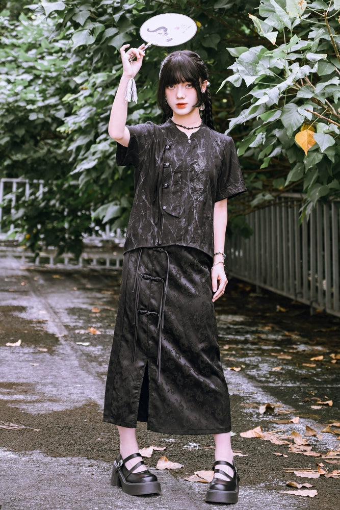 Retro China Tassel Stand Collar Shirt