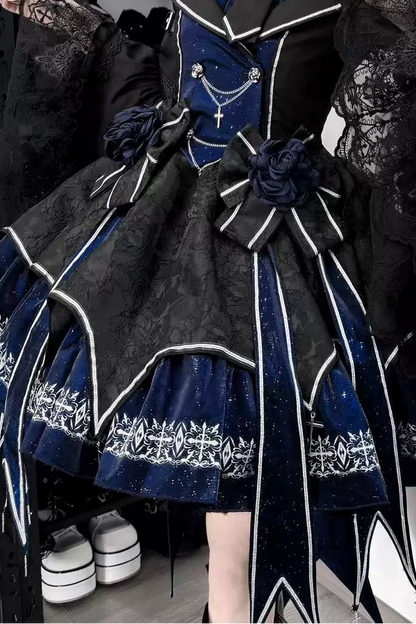 [Pre-order Deadline: April 11] Blue Red Noir Dark Gothic Lolita Jacket Dress Princess Sleeve Full Set + Matching Set