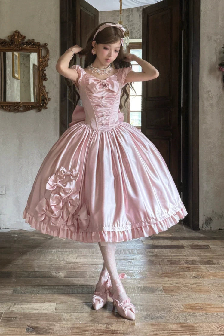 [Pre-order Deadline: August 8] Elegant Silver Satin Lolita Romantic Ribbon Dress Set