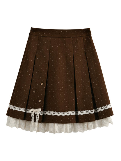 ブラウンポルカドットレーススカート