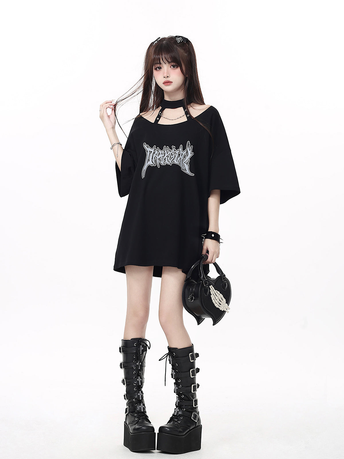 Choker Neck Gothic Loose Chain T-shirt