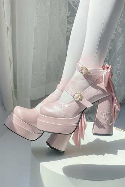 スイートマカロンカラーリボンロリータヒール