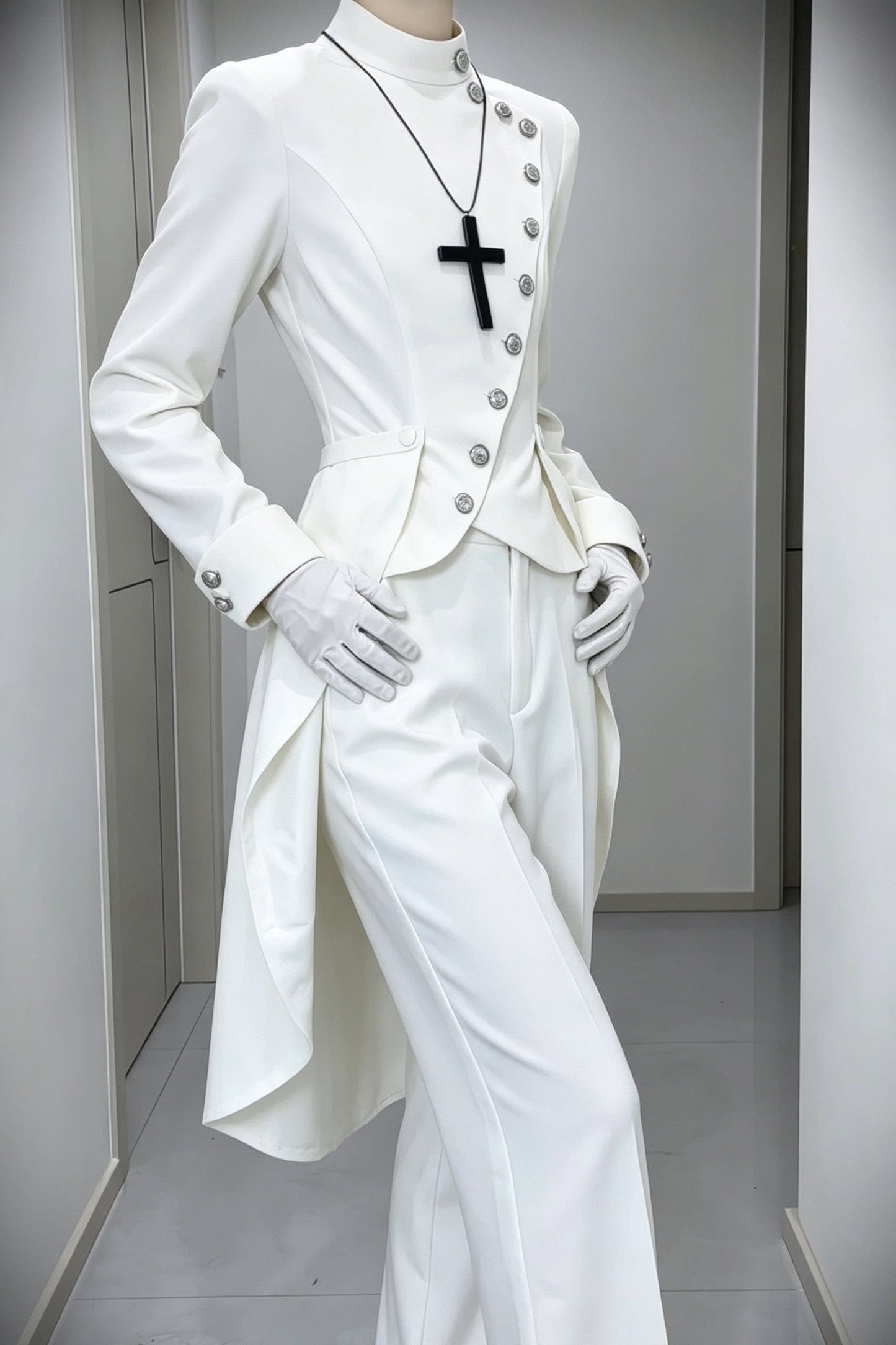 【9月28日予約締切】Gothic Prince Stand Collar Asymmetric Coat Jacket With Train
