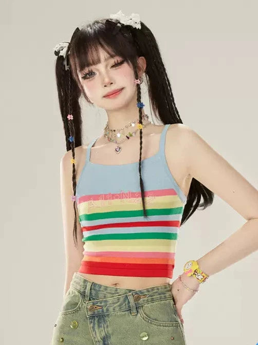 11SH97 Rainbow Stripe Contrasting Camisole Female Spring/Summer 2024 New Pure Desire Babes Inner Top