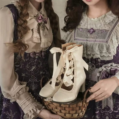 【12月26日予約締切】エレガントアンティークロリータレースアップブーツ