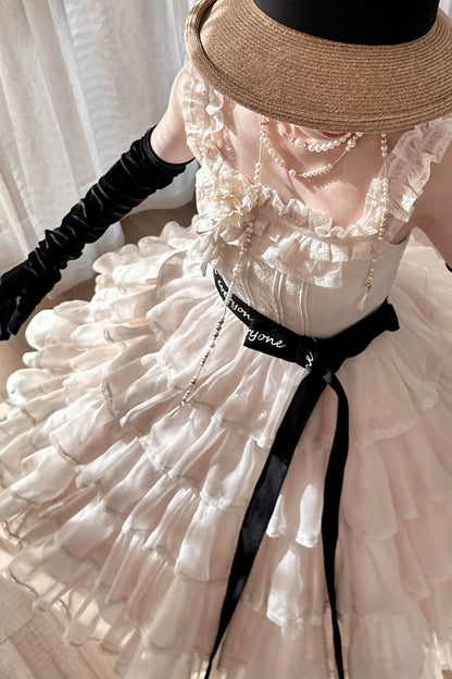 [Pre-order Deadline: July 31] Romantic Sweet Lolita Square-Neck Tiered JKS Ribbon Dress