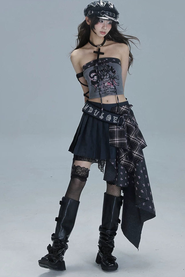 チェックパッチワークアシメスカート