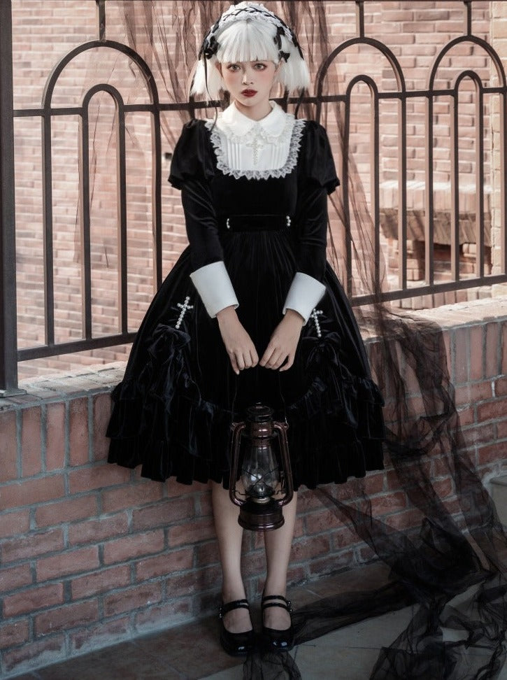 Velvet Cross Maid Gothic Dark Lolita Dress – Belchic Velvet Cross Maid Gothic Dark Lolita Dress – Belchic