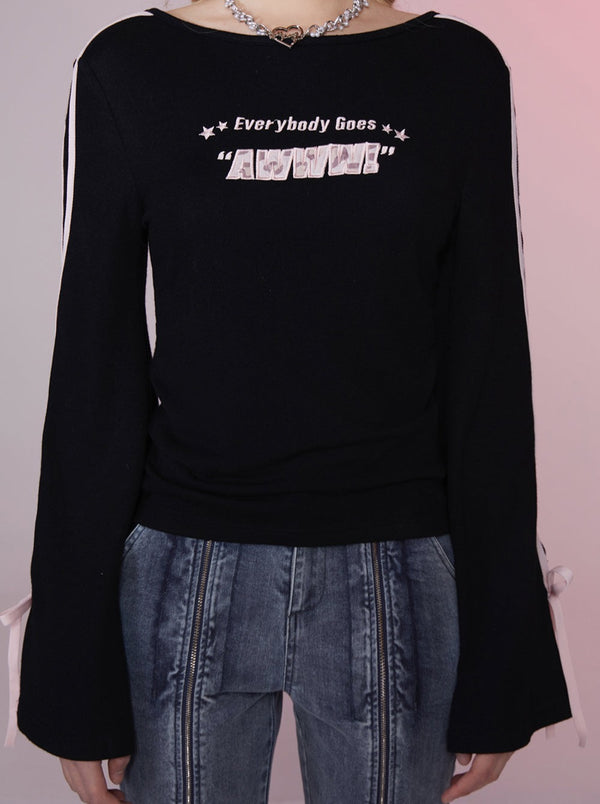 リボンベルスリーブバックレストップス