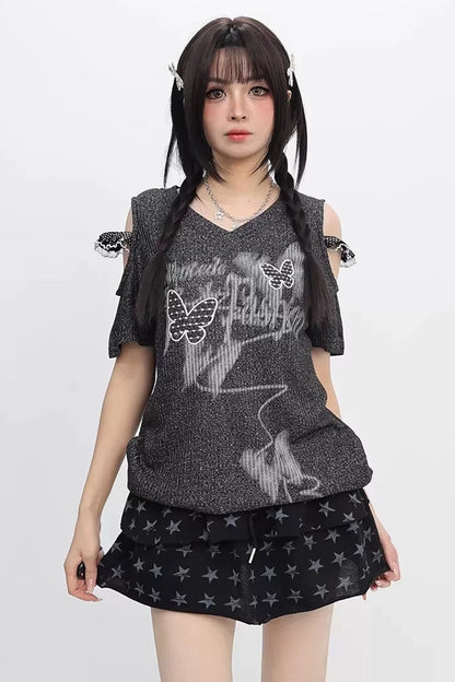 バタフライグラフィティオフショルダートップス