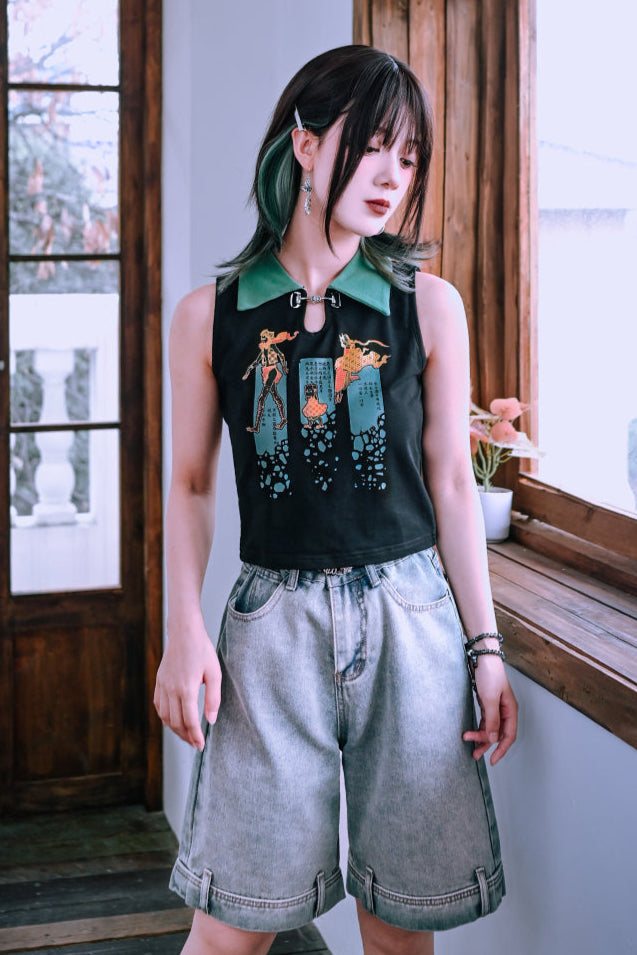 ウォッシュブルーデニムハーフパンツ