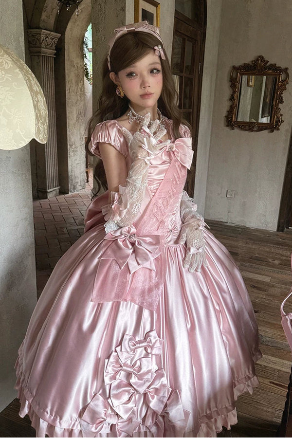 [Pre-order Deadline: August 8] Elegant Silver Satin Lolita Romantic Ribbon Dress Set