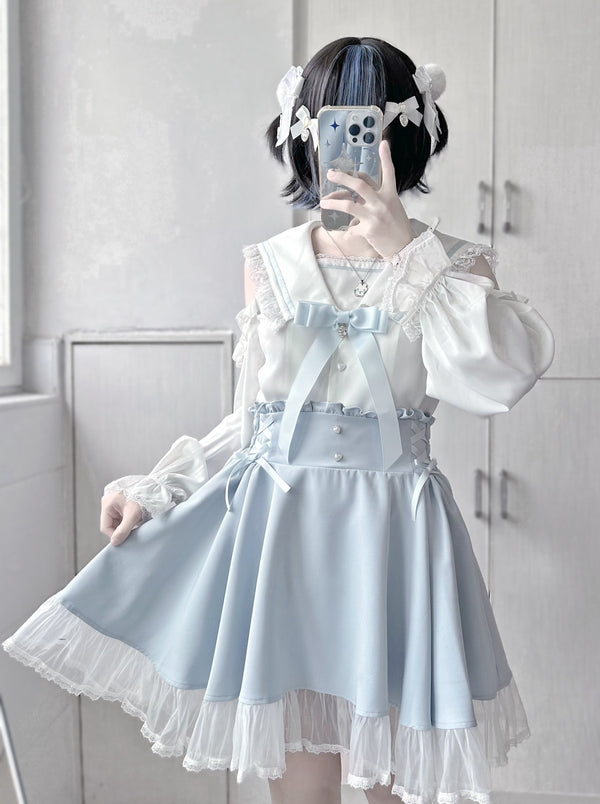 Sailor collar off-the-shoulder shirt