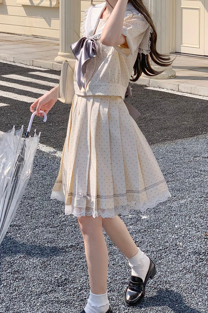 Cream Yellow Dot Sailor Uniform Outfit