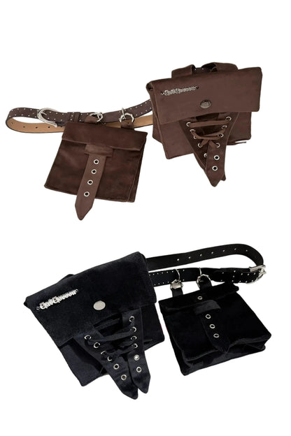[Date limite de précommande : 11/6] Accessoires de la série steampunk marron x mode gothique noire (mini-chapeau à ruban cœur en velours + cravate à ruban motif cœur + sac de taille avec ceinture)