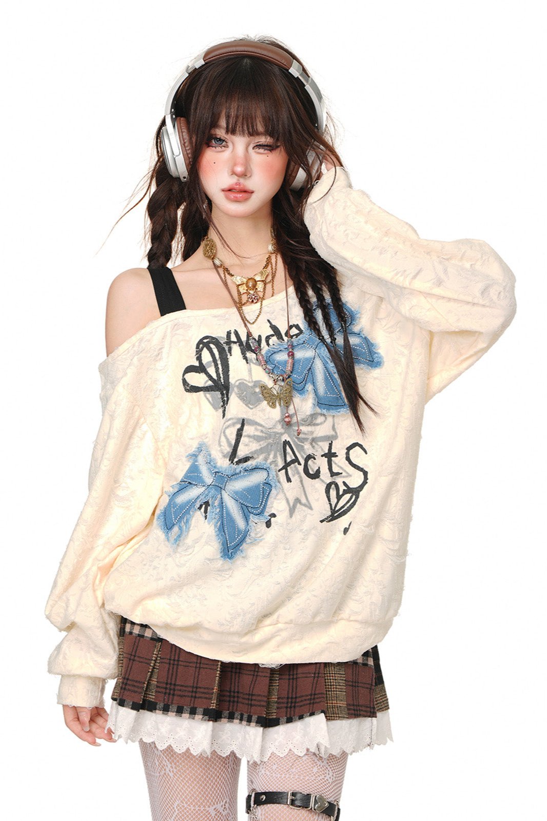 Butterfly Embroidered Slob Shoulder Top