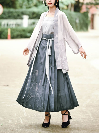 China Retro Crane Feather Camisole Skirt Set-up