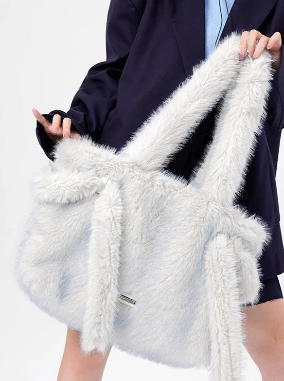 Pastel Ice Blue Faux Fur Tote Bag
