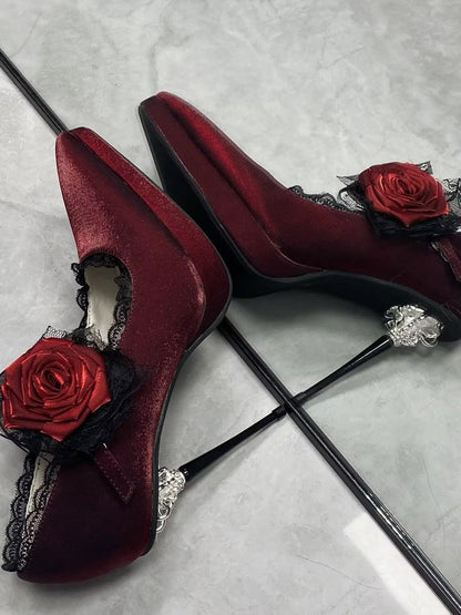 Gothic Rose Pointed Toe High Heels