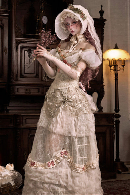 Edwardian Elegant One Shoulder Puff Sleeve Top + Leg Covers