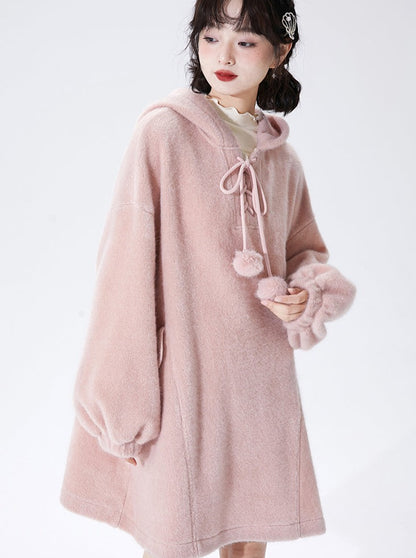 Hood Ribbon Strap Fur Ball Dress