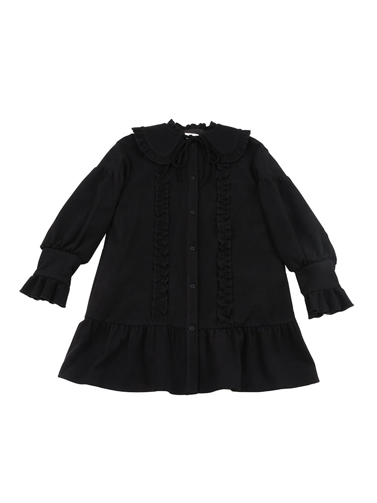 Volume sleeve ruffle dress with ruffled collar