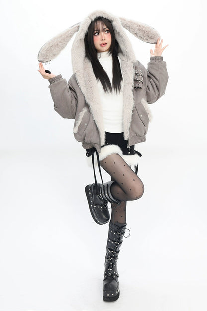 ラビットミストグレイフーデッドジャケット