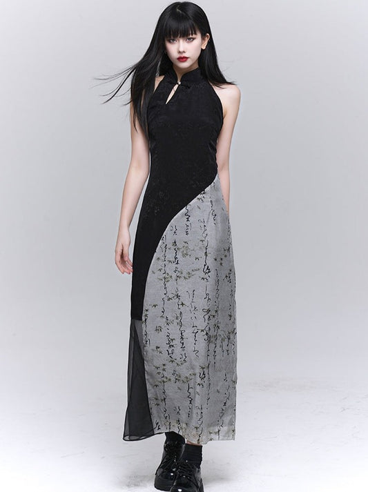 Asymmetrical Tight Knee Sleeve Chinese Dress