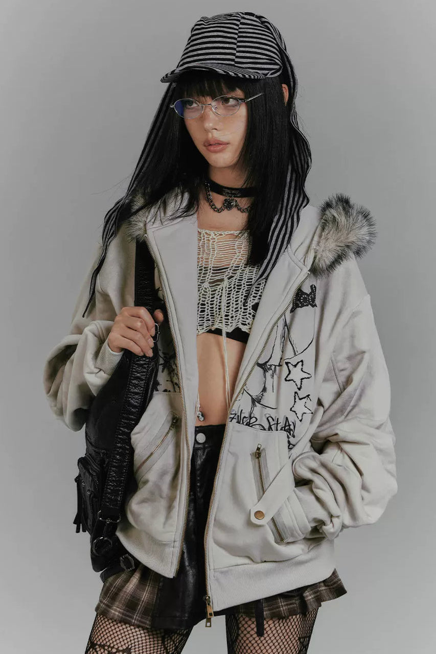 ラビットイヤーフードジップパーカー