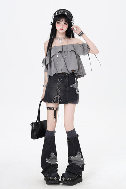 3-Style One-Shoulder Drawstring Top & Skirt