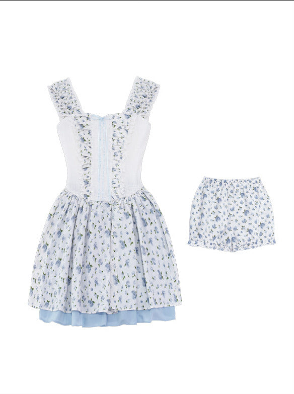 Blue Rose Floral Girly Tiered Dress