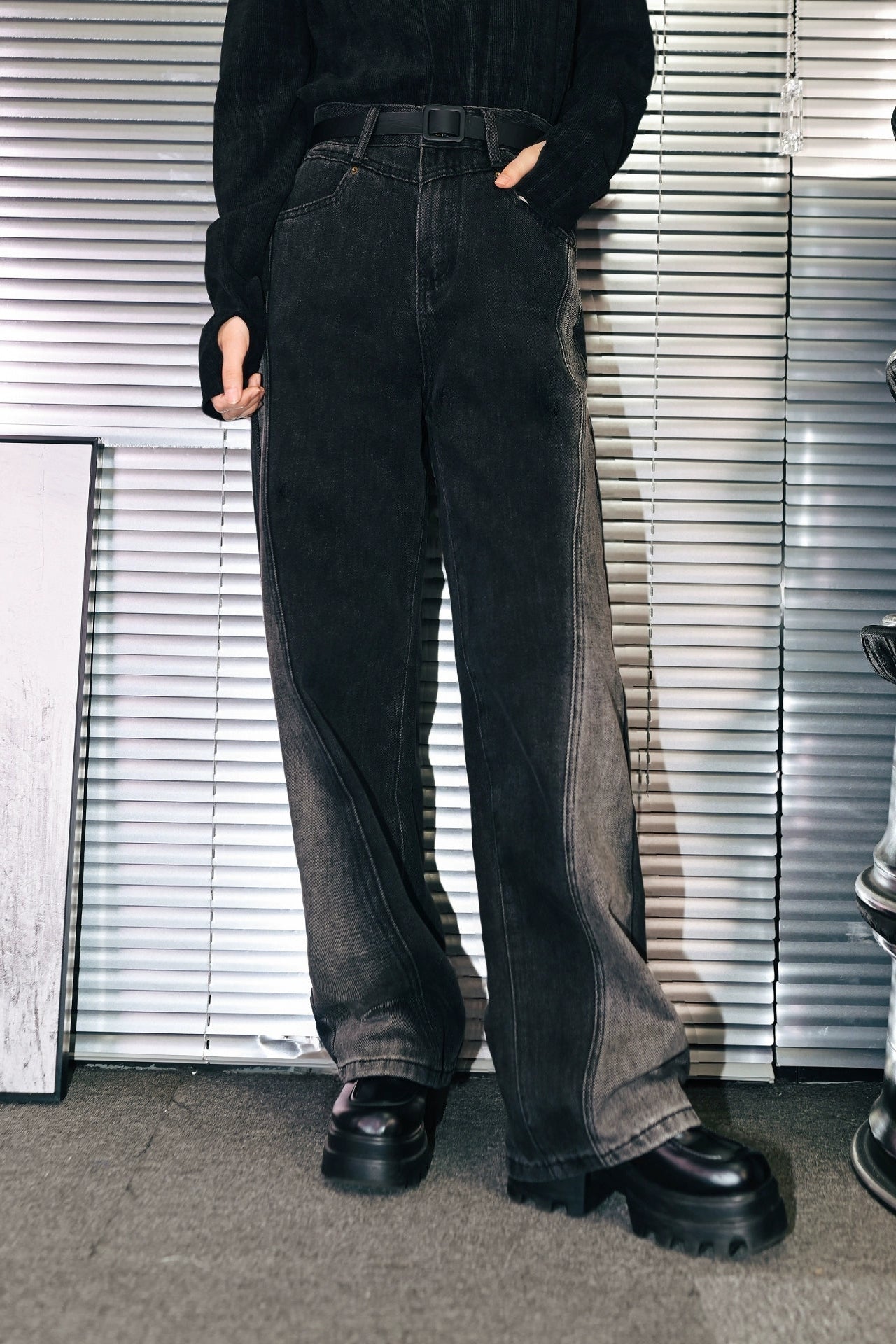 モードオッシュラインデザインデニムパンツ