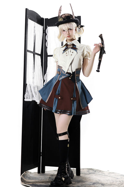 【予約商品】英国風カレッジシャツ+スカート+ベルト