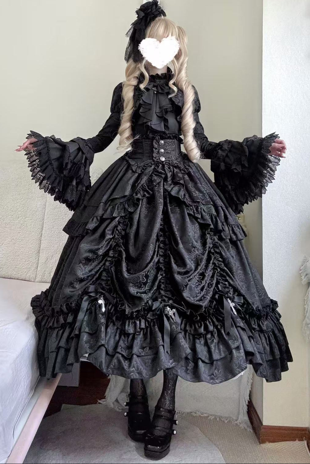 【12月6日予約締切】クロスノクターンゴシックダーク・ストライプレイヤードトップ＋クロスローズ・ストライププルアップスカート