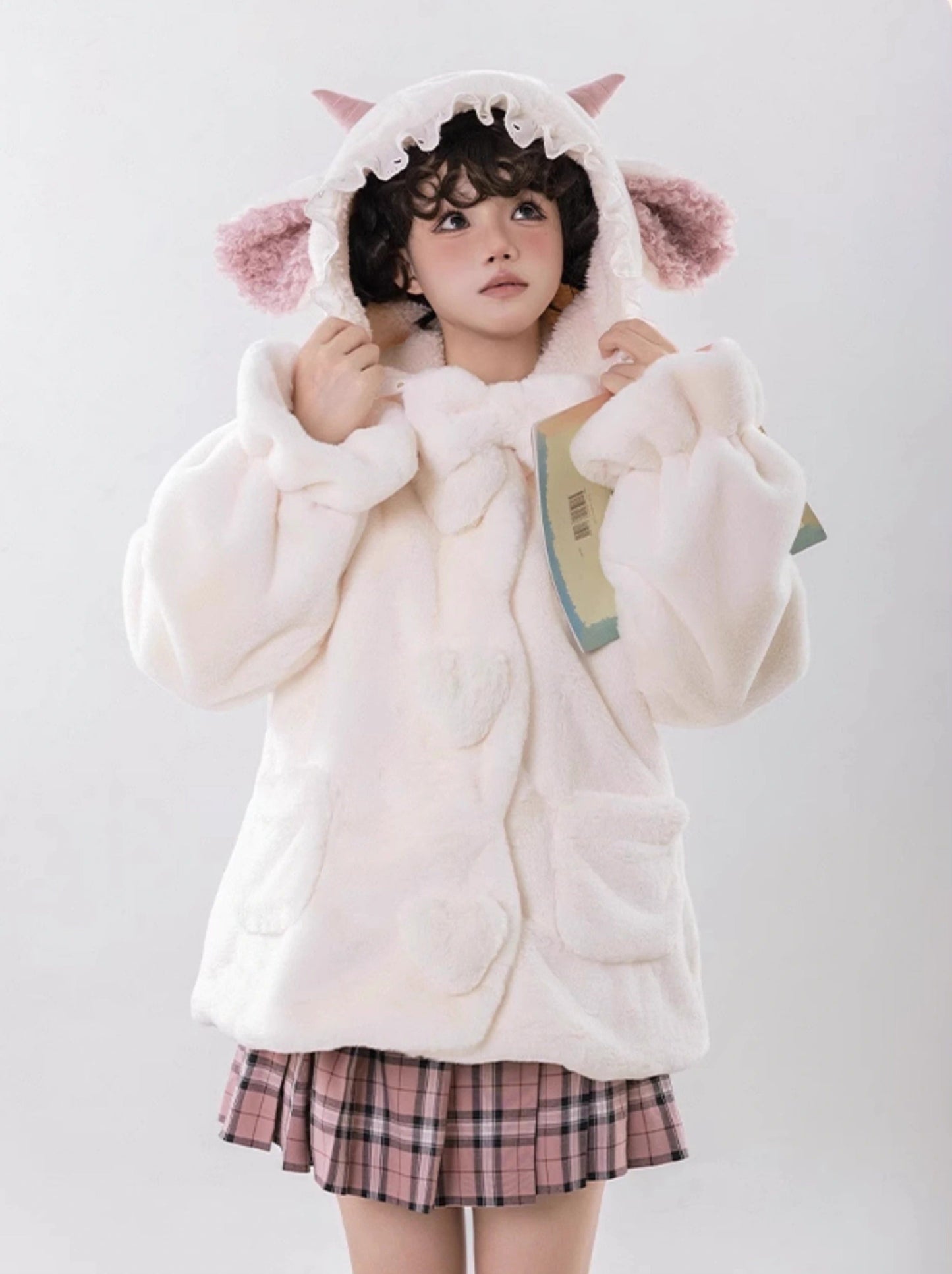 Little Sheep Hoody Frill Ribbon Design Farcoat