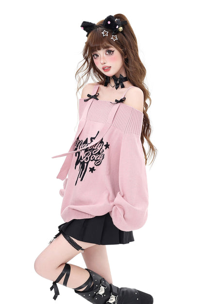 Ribbon Shoulder Loose Design Sweater