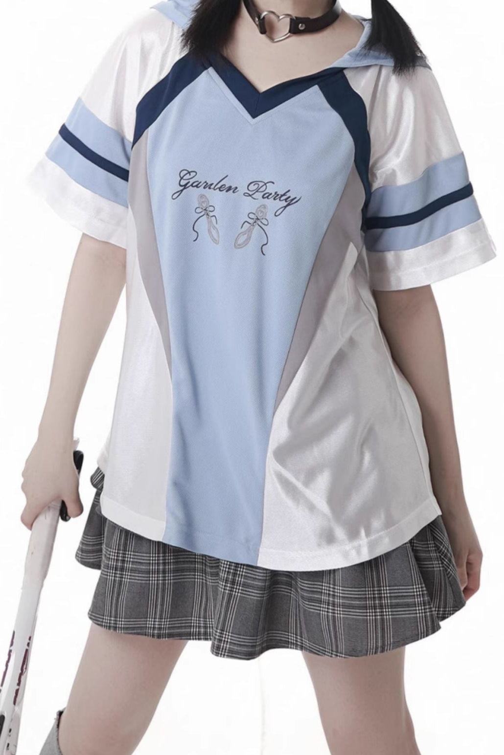 Blue Jersey Design Top + Ruffle Skirt + Hooded Top