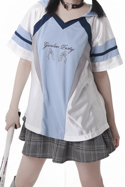 Blue Jersey Design Top + Ruffle Skirt + Hooded Top