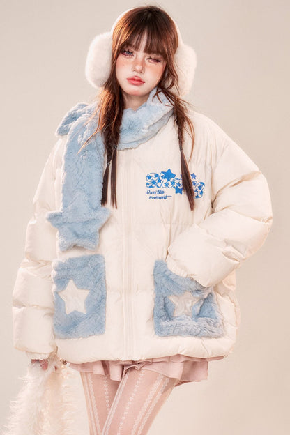 Warm -up cotton padded jacket+muffler