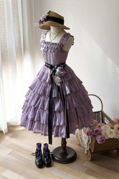 [Pre-order Deadline: July 31] Romantic Sweet Lolita Square-Neck Tiered JKS Ribbon Dress