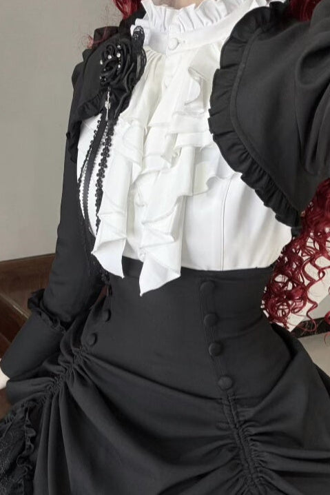 【3月6日予約締切】ダークゴシックブラックショートジャケット＋ホワイトシャツ＋ローズリボン