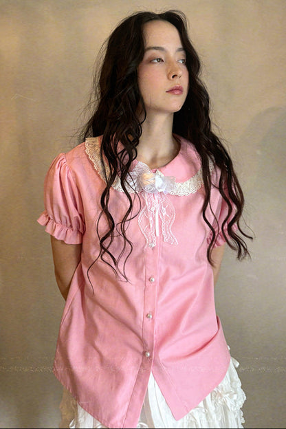 Camisa de algodón con mangas abullonadas de muñeca de cuento de hadas