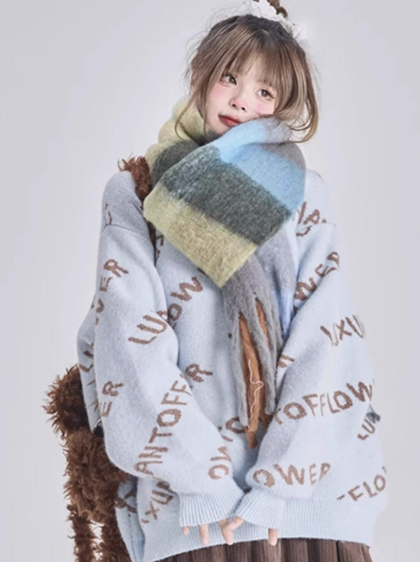 Lazy style pullover knit sweater [plain, lined