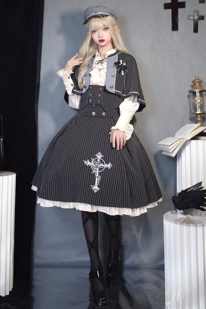 King's College Lolita Prince Ruffle Shirt + Cape + Vest + Shorts + Skirt