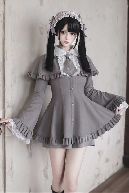 【12月8日予約締切】グレーストライプサブカルケープスーツセット＋ヘアバンド＋ヘアクリップ