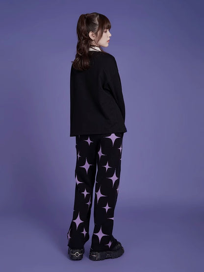 Black Purple Sweet Cool Knit Warm Pants