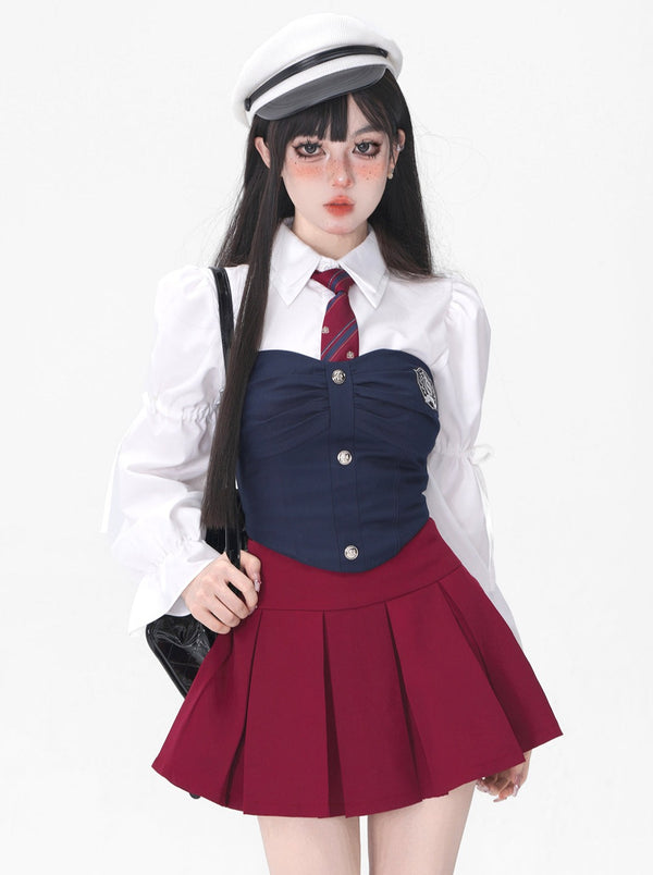 Marie College vest + shirt + pleated skirt